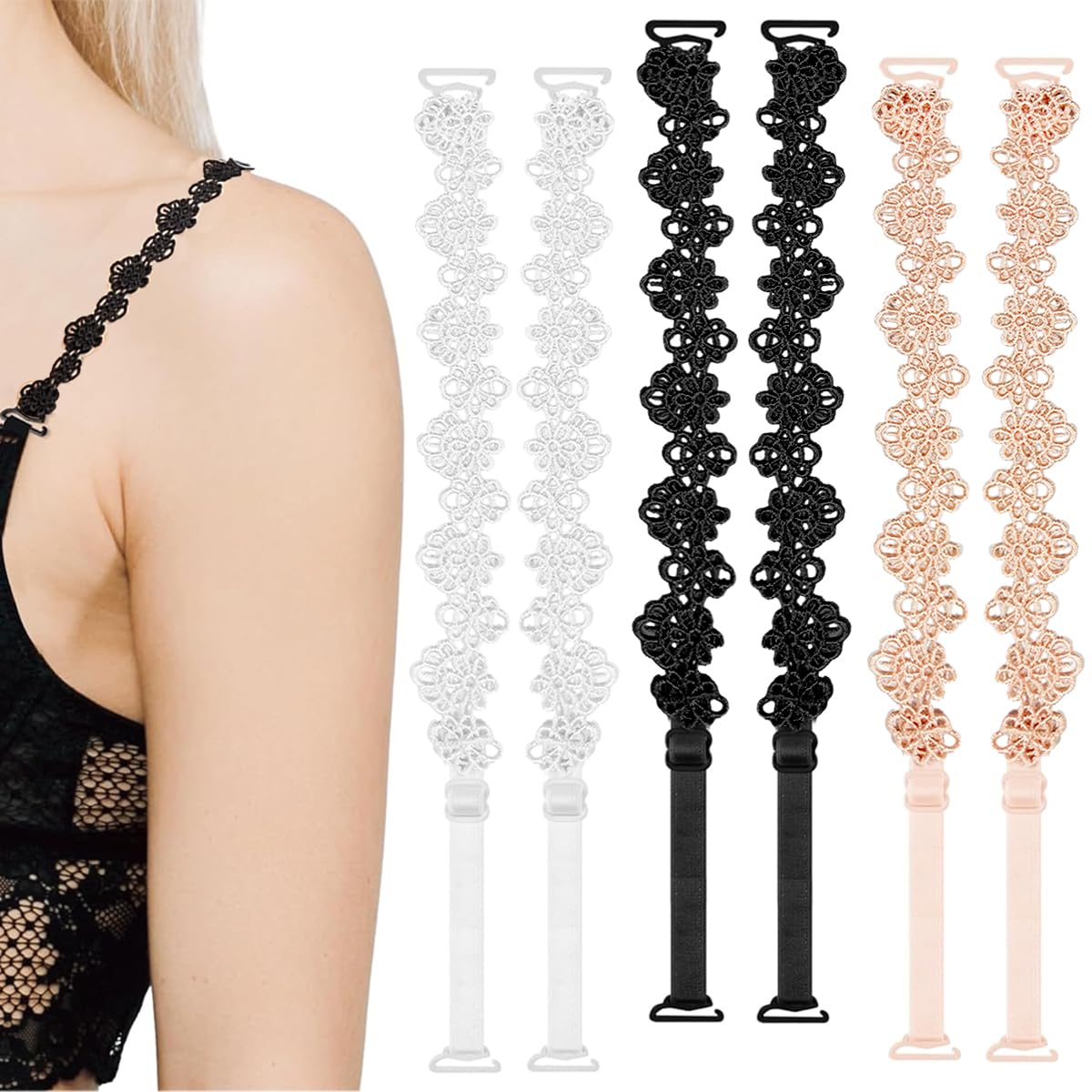 MAYCREATE 3 Pairs Bra Straps for Women, Stretchy Flower Lace Bra Strap, Adjustable Slim Underwear Strap, Replacement Shoulder Detachable Bra Straps for Strapless Dress Multicolour MAYCREATE 3 Pairs Bra Straps for Women, Stretchy Flower Lace Bra Strap, Adjustable Slim Underwear Strap, Replacement Shoulder Detachable Bra Straps for Strapless Dress Multicolour